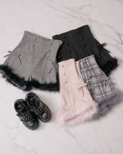 pium ハイウエストファーショートパンツ グレーチェック♡ pium ハイウエストファーショートパンツ グレーチェック♡