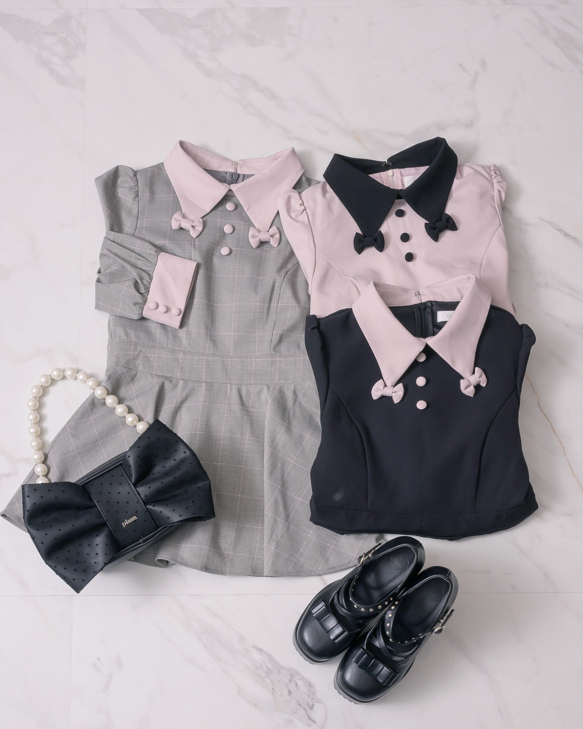 piumリボンカラー長袖セットアップ