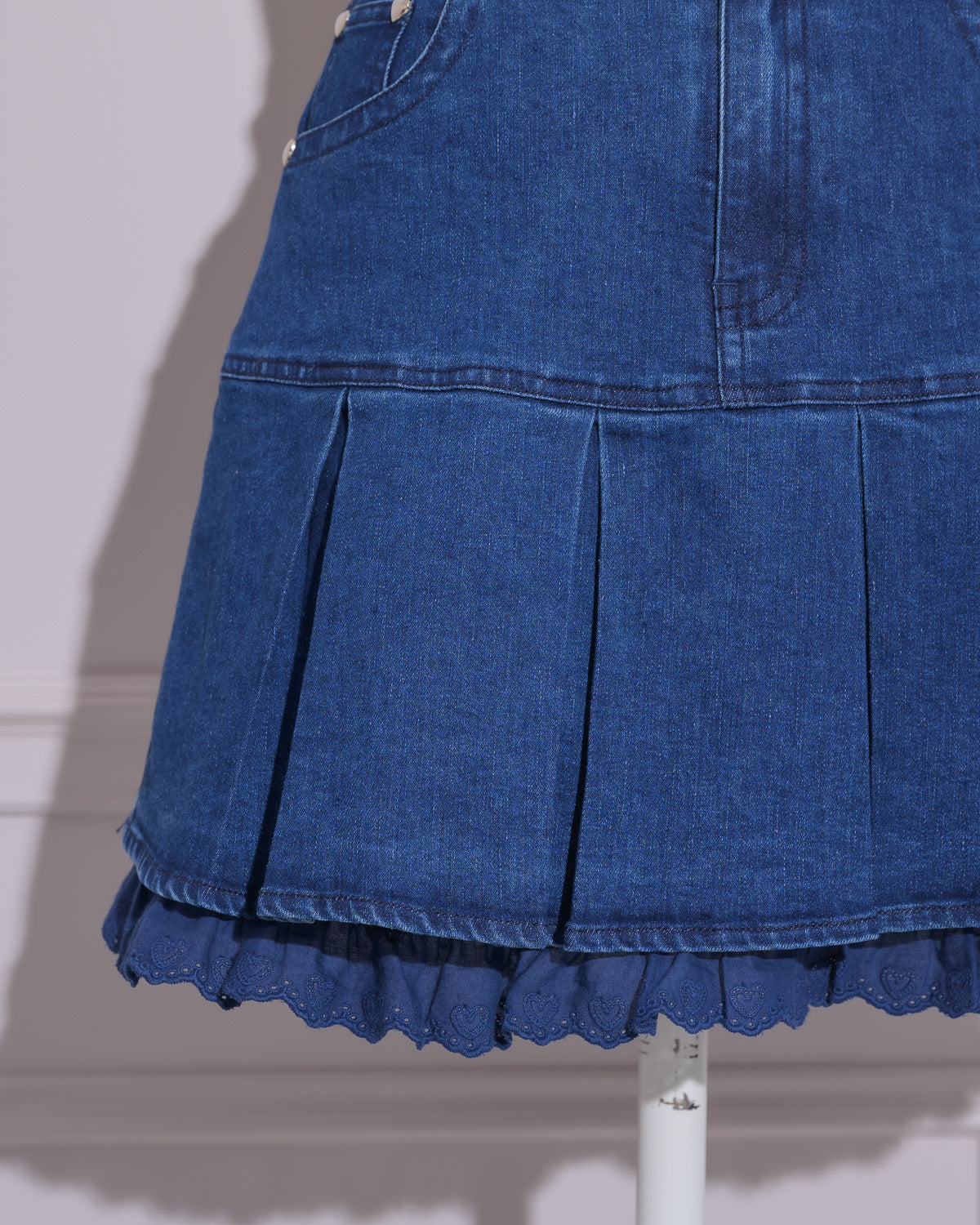 ハートレースデニムプリーツスカート