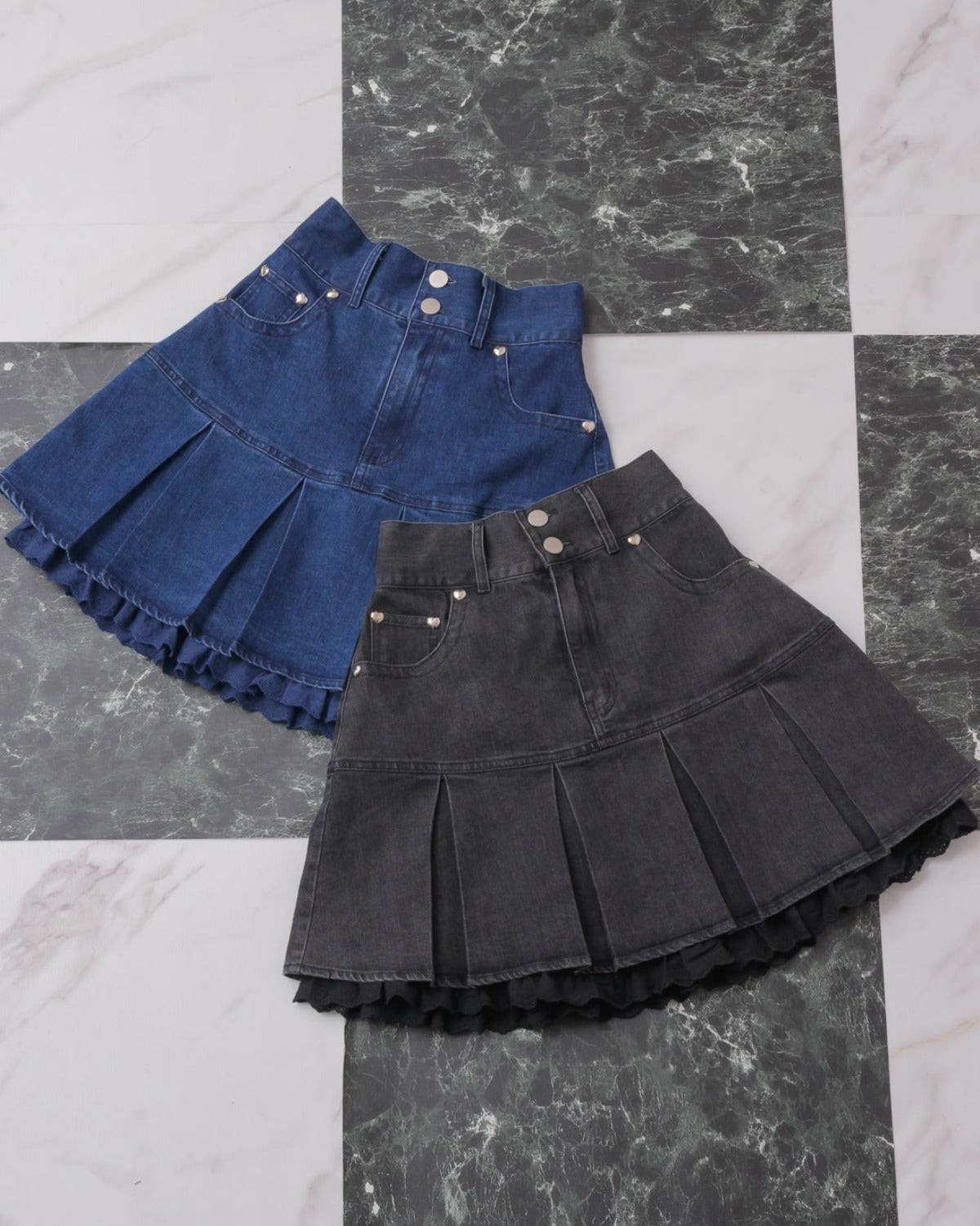 ハートレースデニムプリーツスカート