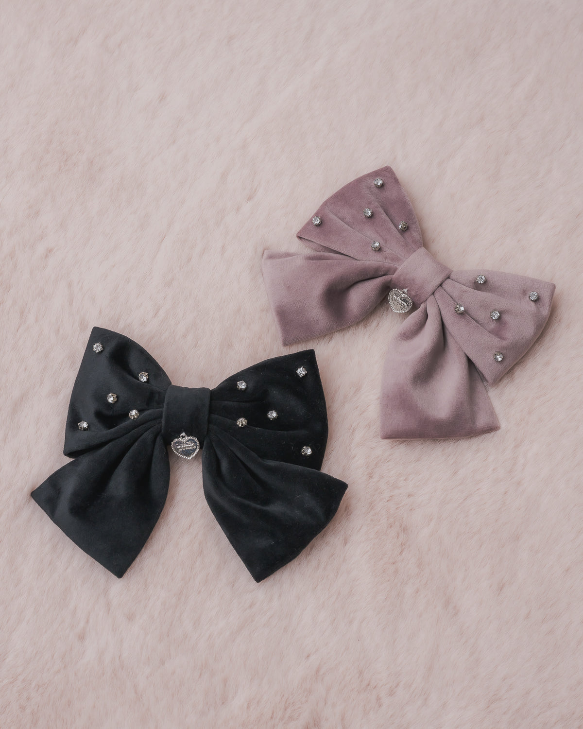 ビジュー付きベロアビッグリボンバレッタ – pium