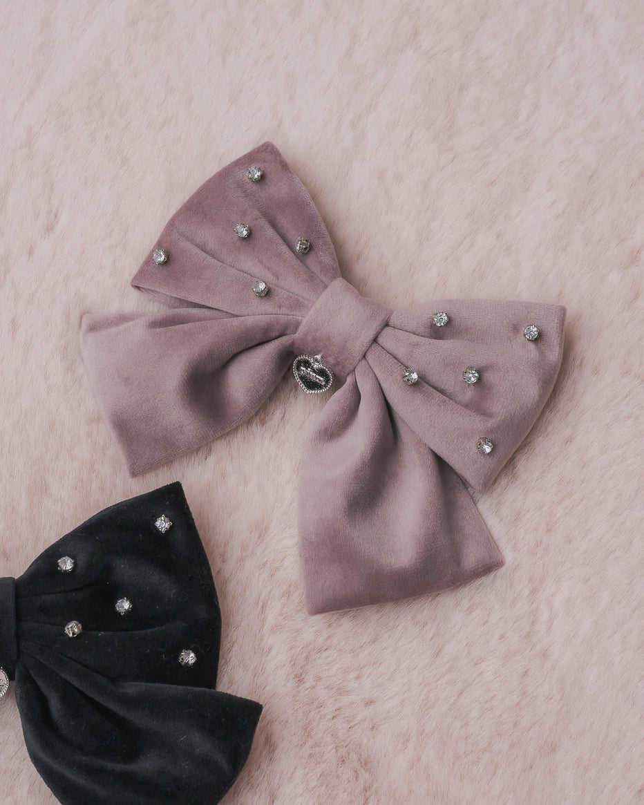 ビジュー付きベロアビッグリボンバレッタ – pium