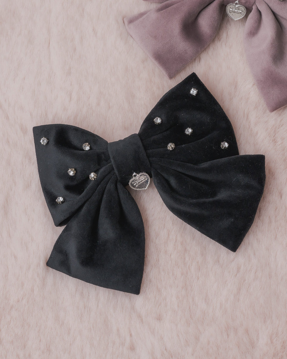 ビジュー付きベロアビッグリボンバレッタ