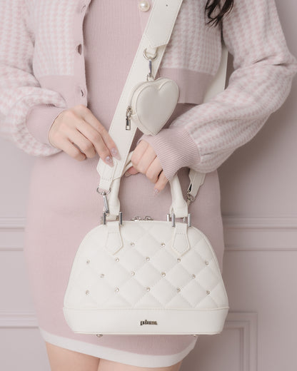 ハートポーチ付きビジューラウンドバッグ