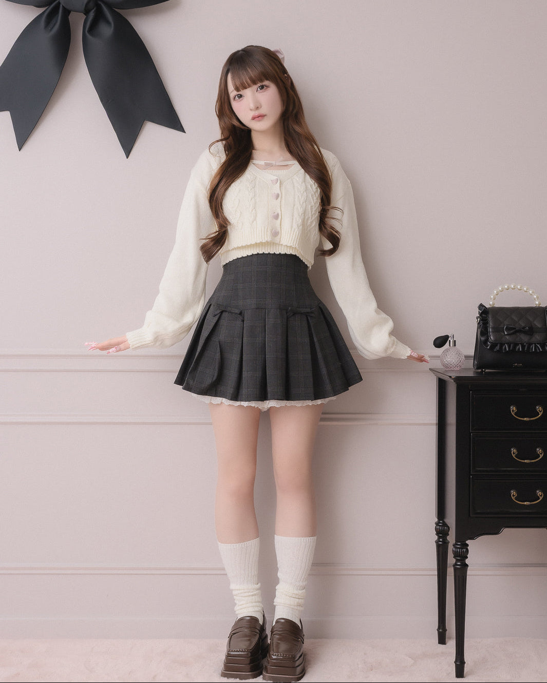 ❤︎お値下げ可！完売品！pium ケーブルカーディガン×キャミセット　ブラック❤︎ ケーブルカーディガン×キャミセット – pium