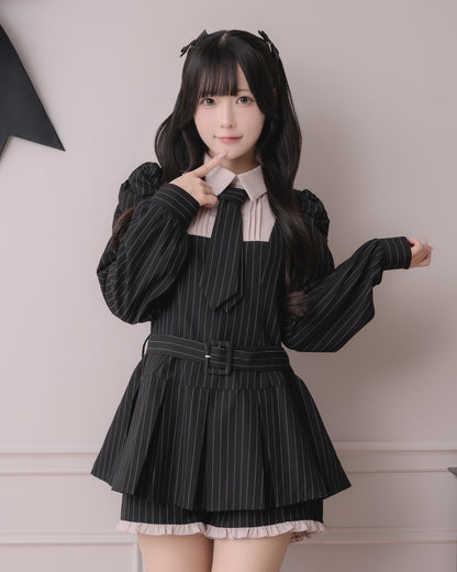 モデル身長：157cm/着用カラー:ブラックストライプ