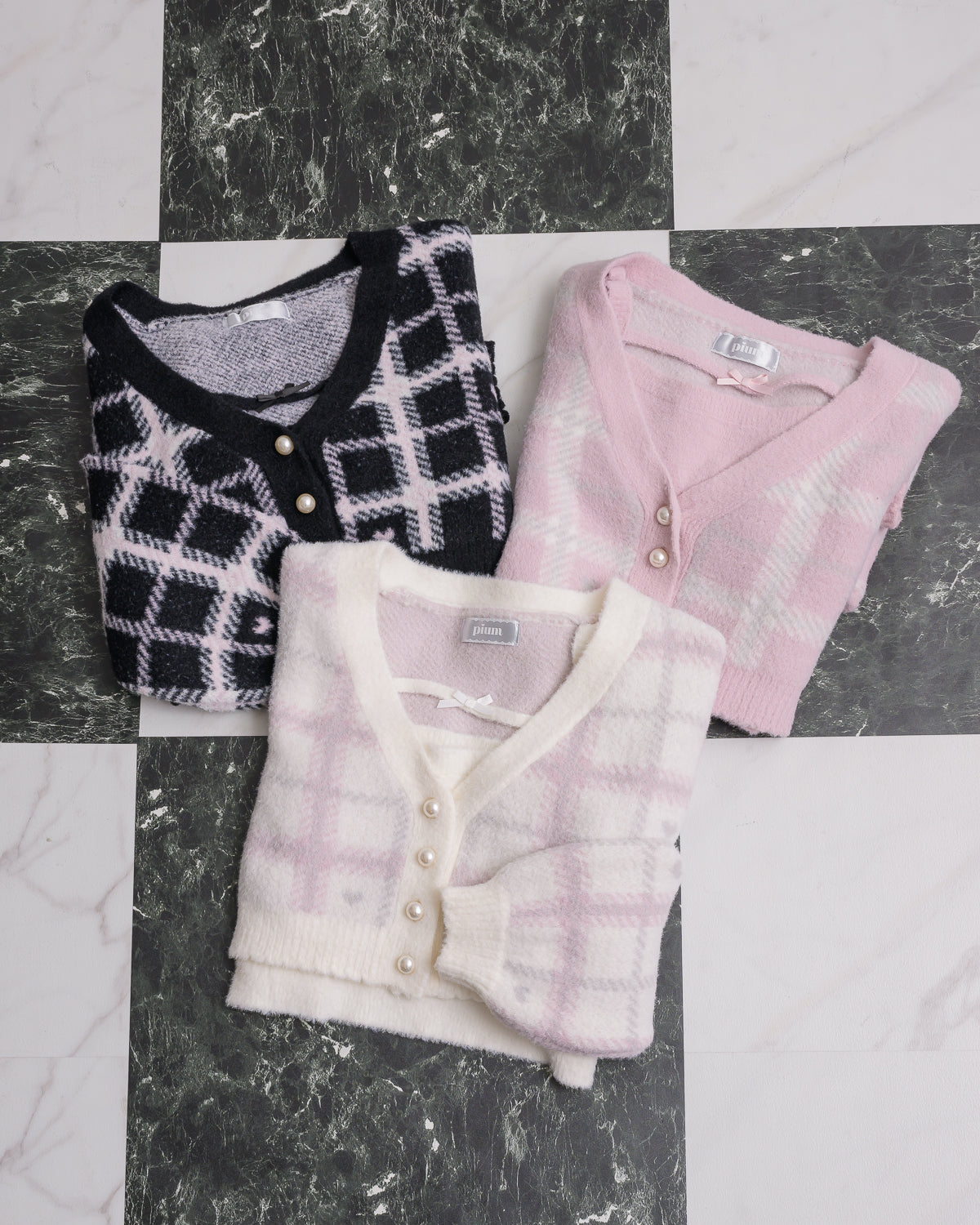 ハートチェックカーデキャミセット