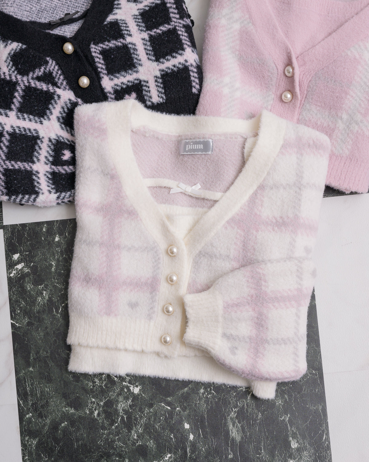 ハートチェックカーデキャミセット