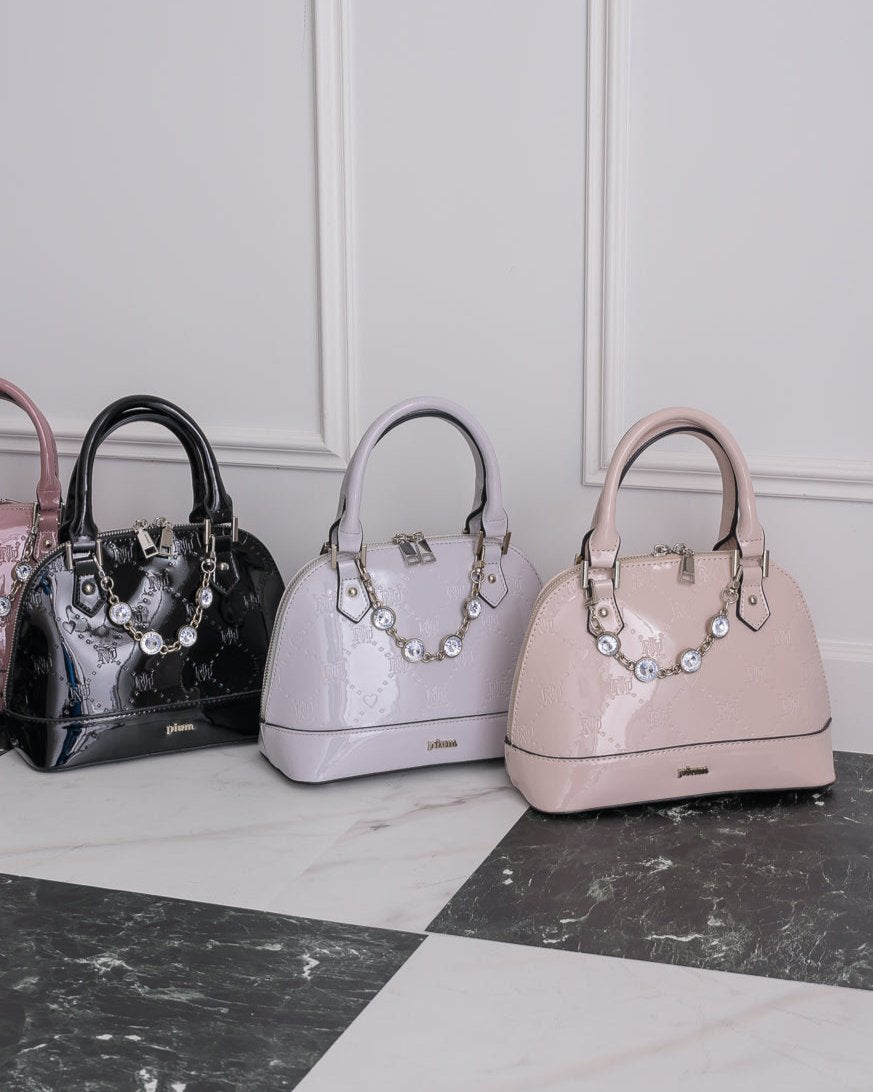 ビジュー付きpiumモノグラムエナメルミニバッグ
