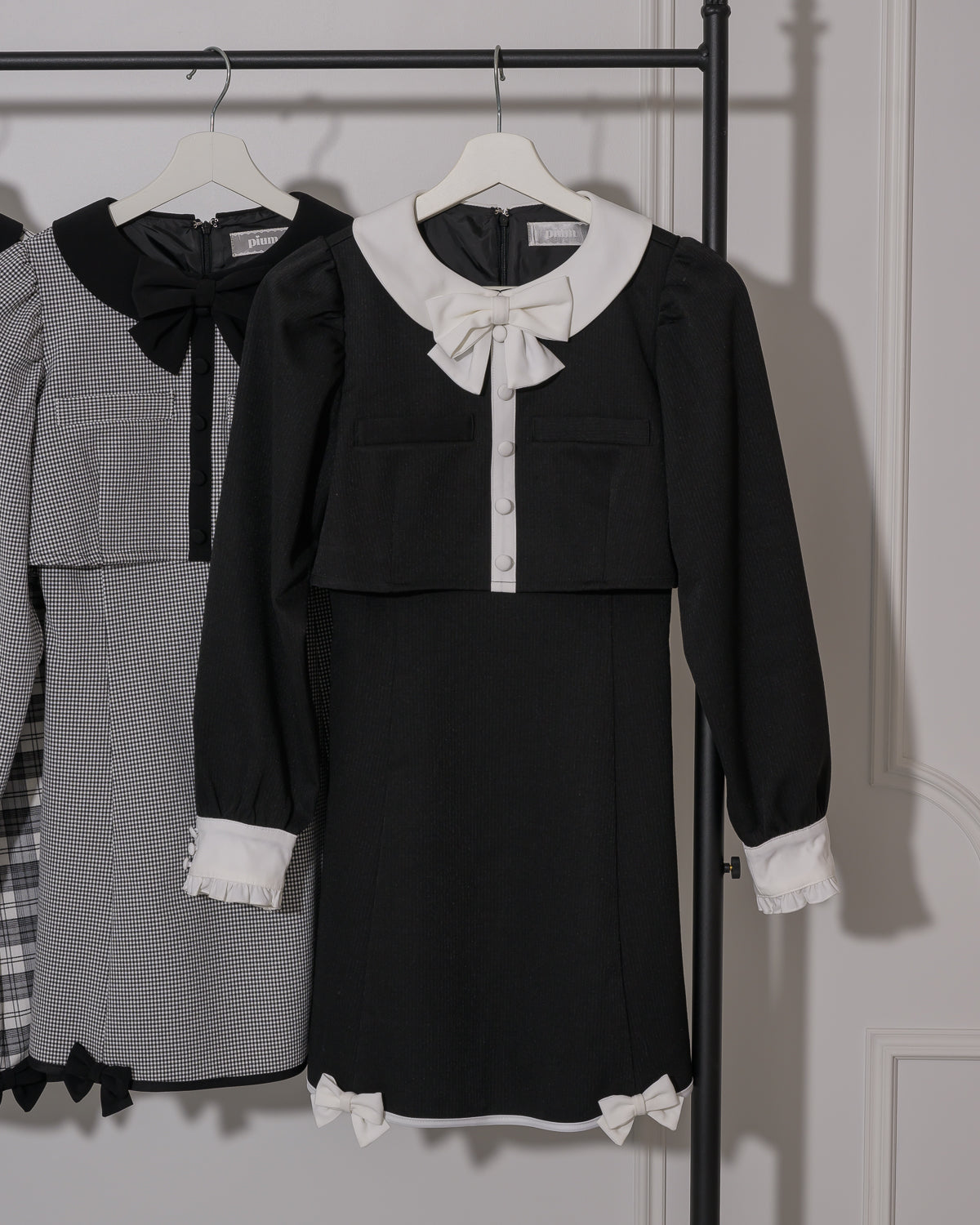 バイカラーリボンレイヤードフレアワンピ