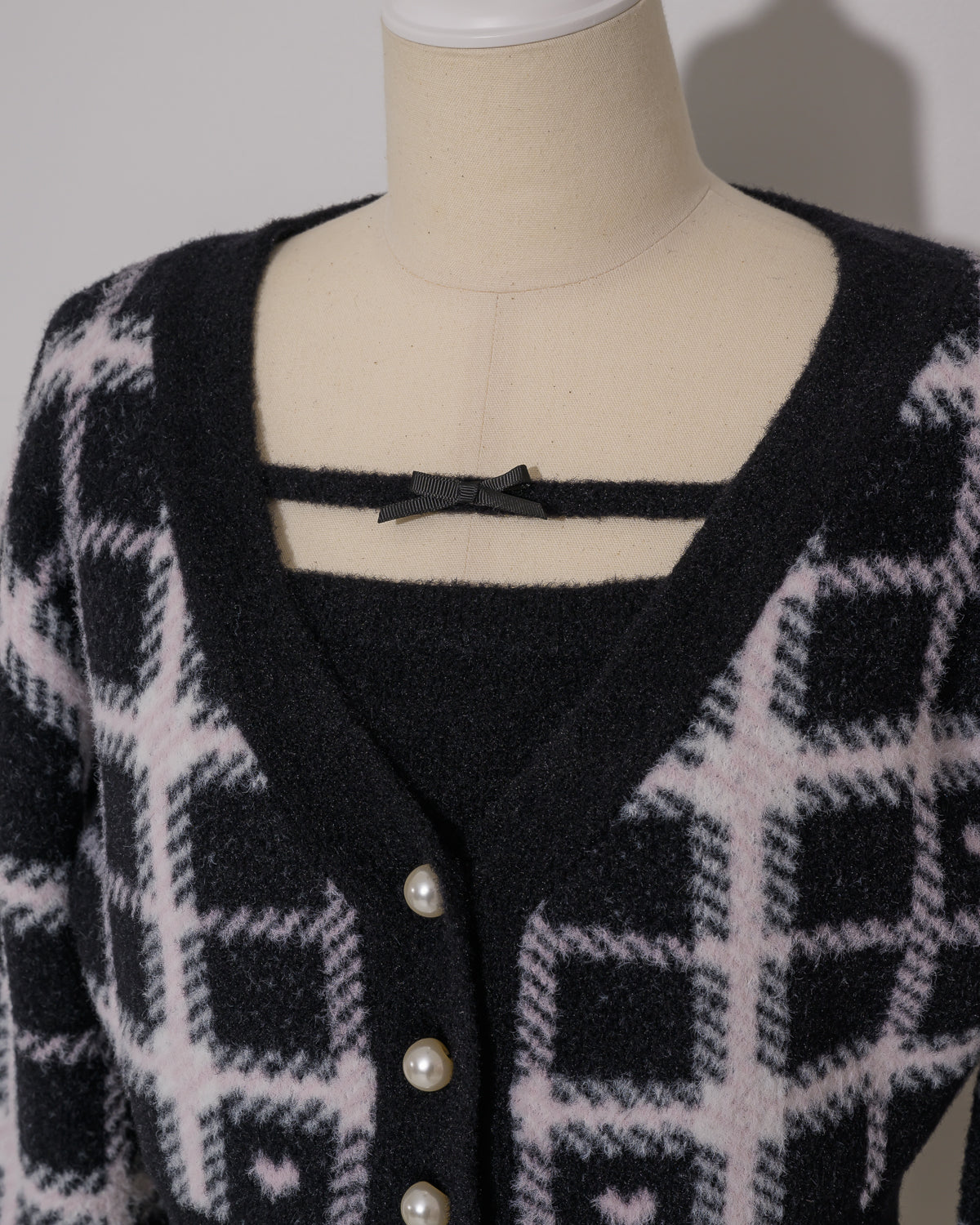 ハートチェックカーデキャミセット