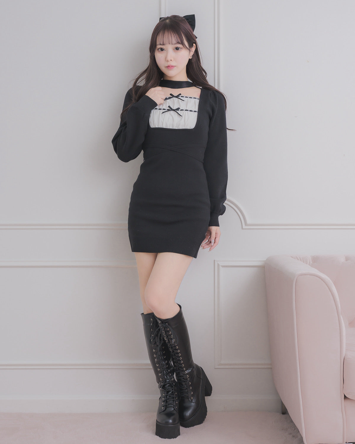 モデル身長：157cm/着用カラー:ブラック×ホワイト