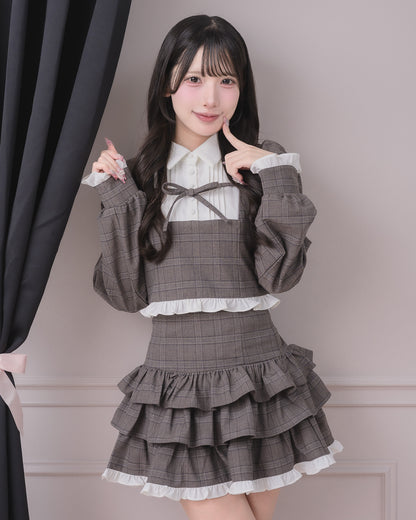 モデル身長：152cm/着用カラー：ブラウンチェック