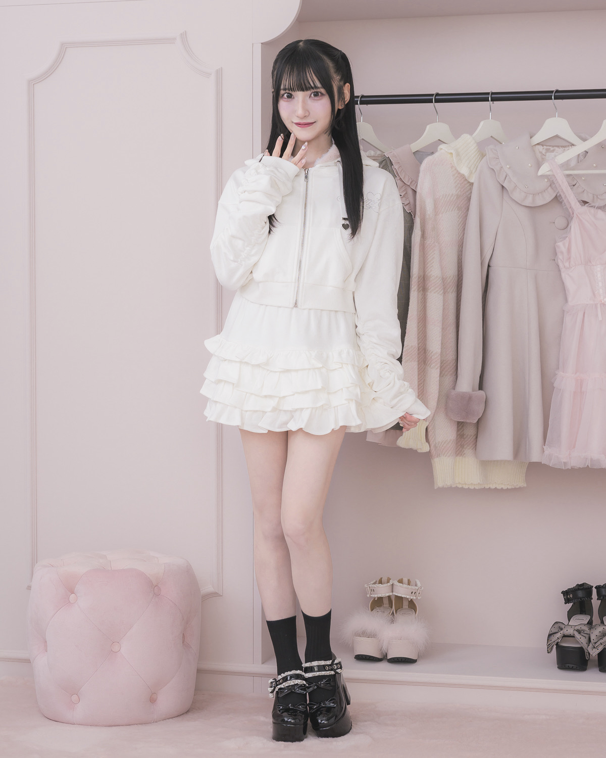 モデル身長:157cm/着用カラー:ホワイト