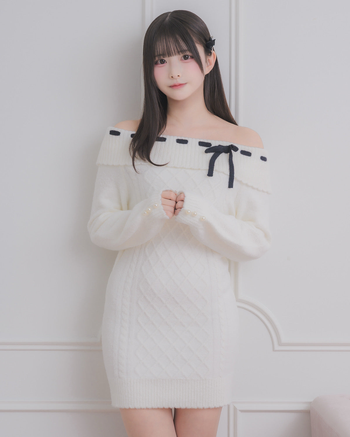 オフショルリボンケーブルニットワンピ – pium