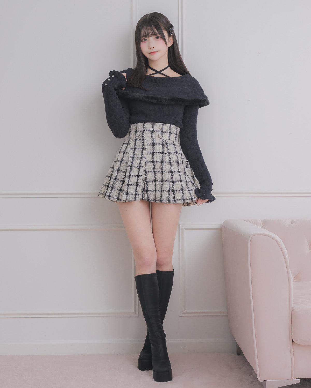 モデル身長：158cm/着用カラー:ブラック