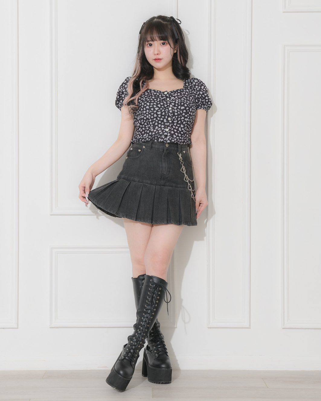 piumハートリボンレオパード柄ブラウス