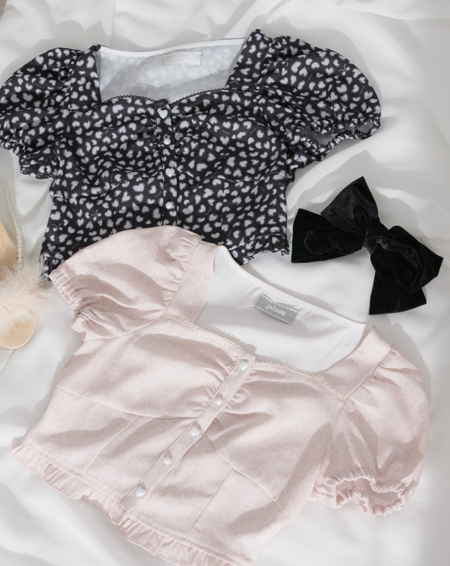 piumハートリボンレオパード柄ブラウス