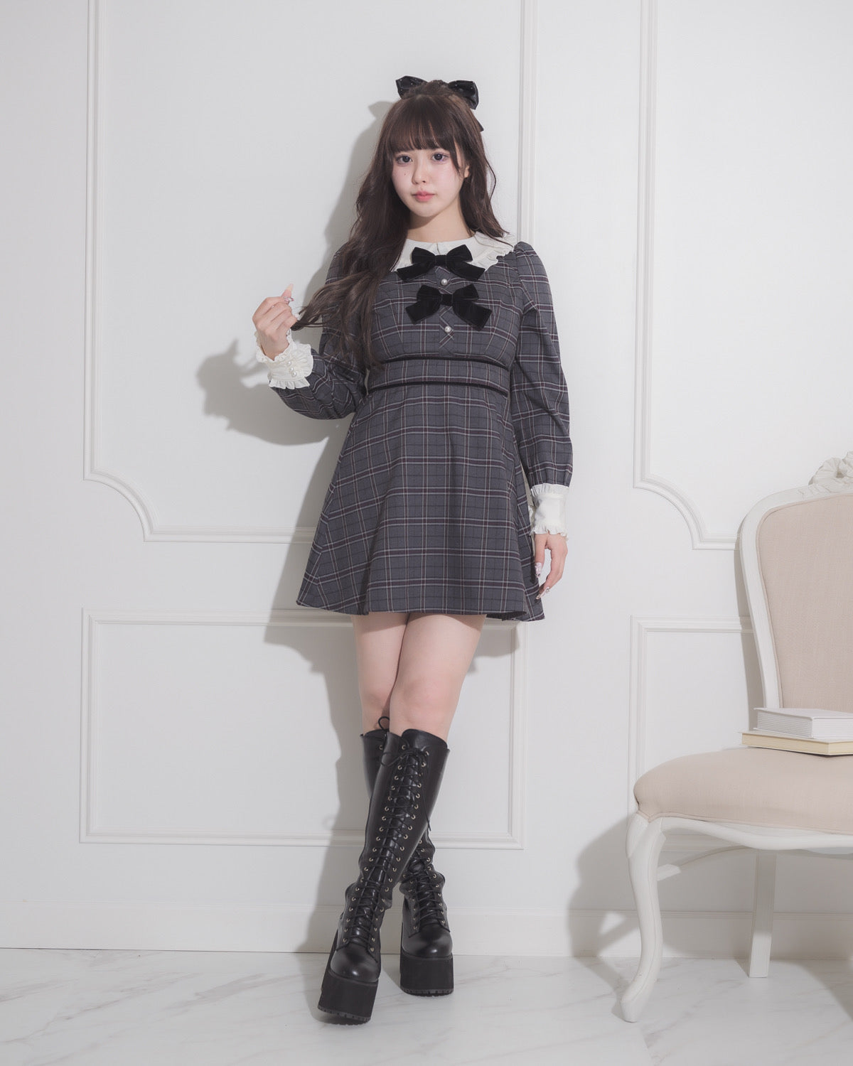 モデル身長:157cm/着用カラー:グレーチェック