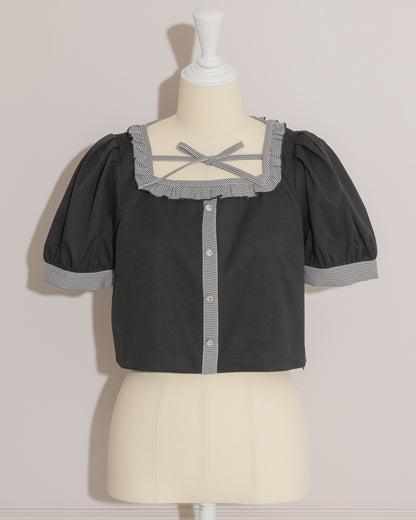 バイカラーフロントリボントップス