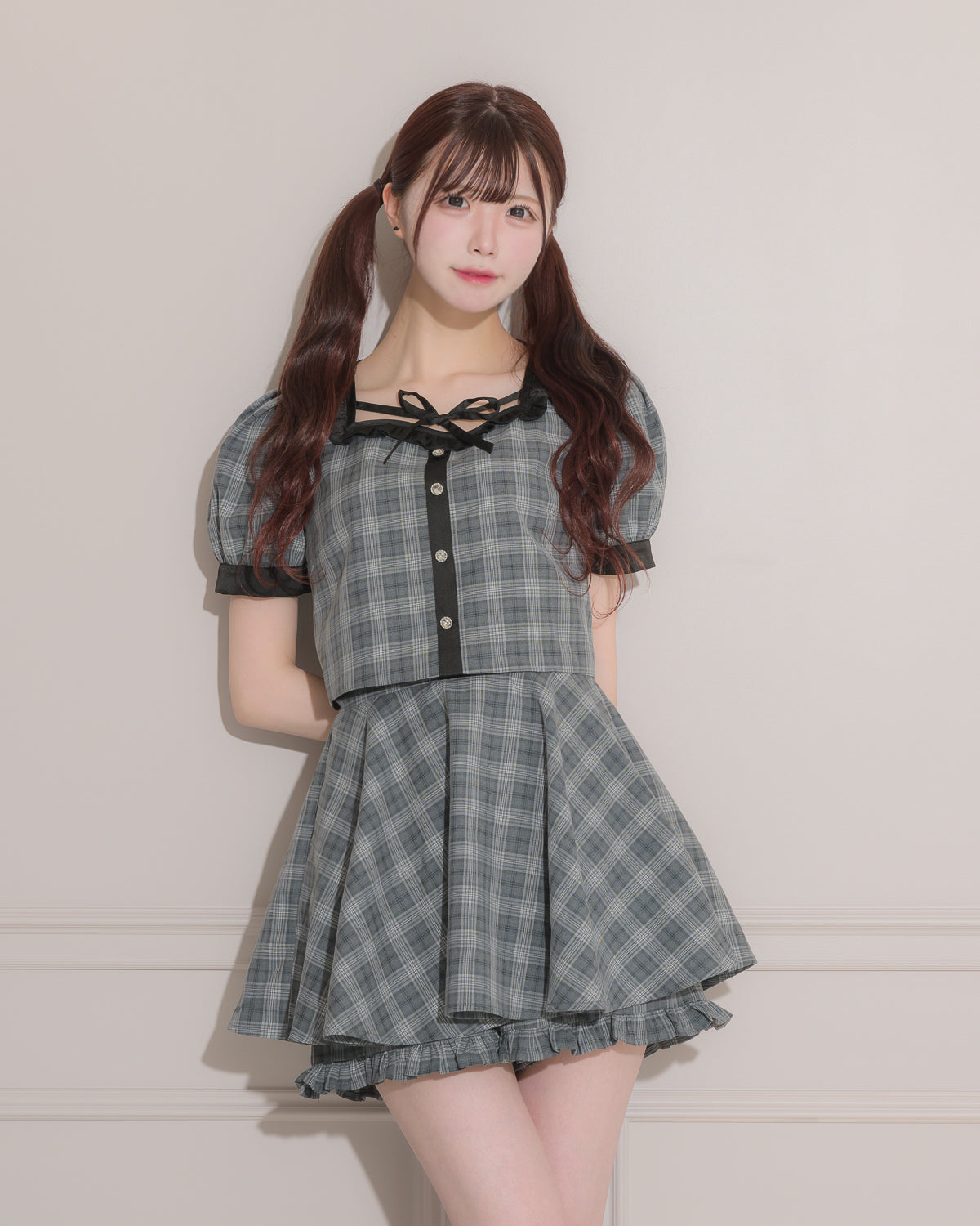 バイカラーフロントリボントップス