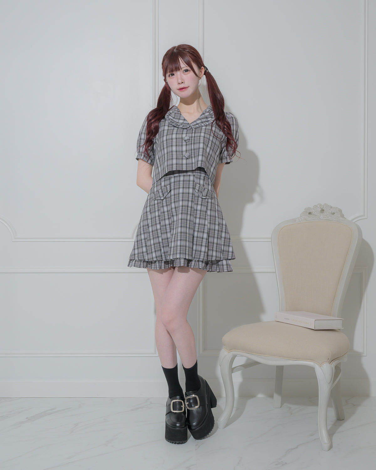 プリーツフリルチェックミニスカート