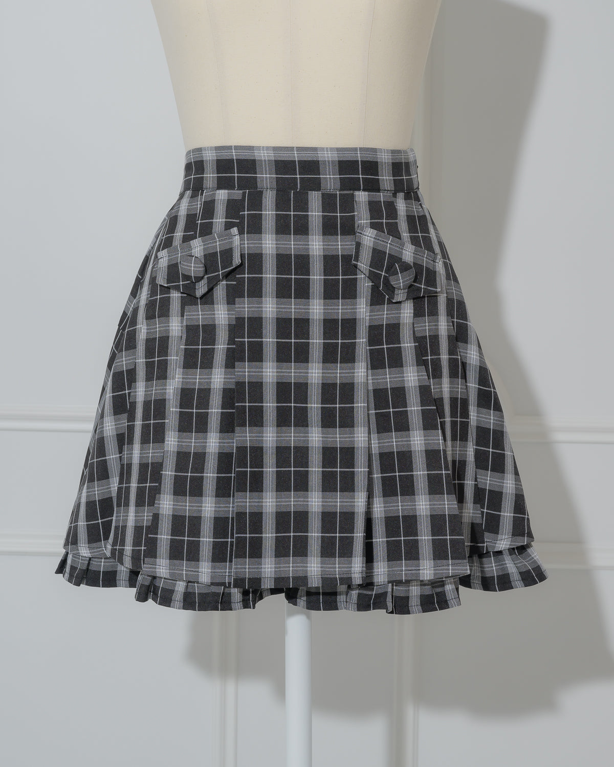 プリーツフリルチェックミニスカート