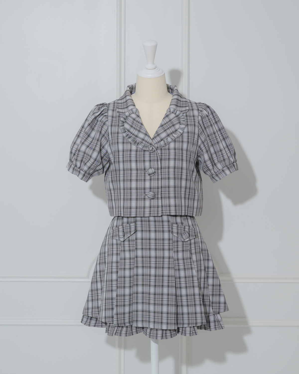 プリーツフリルチェックミニスカート