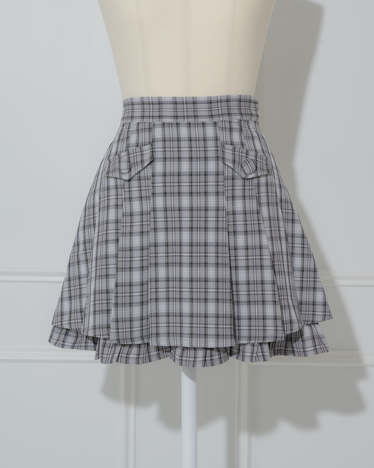 プリーツフリルチェックミニスカート