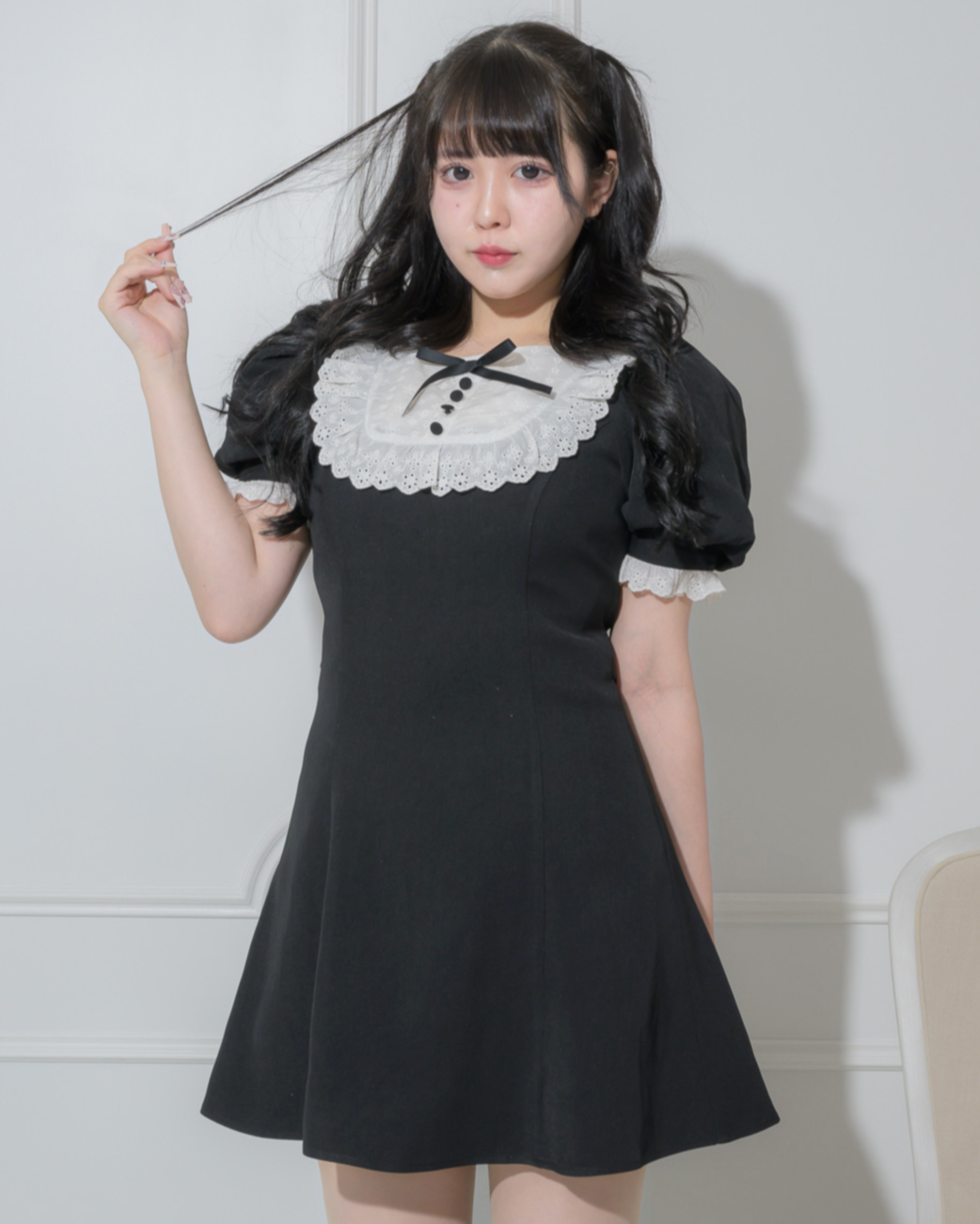 コットンレースドーリーカフェワンピ