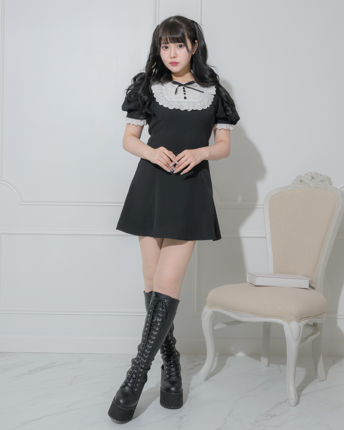 コットンレースドーリーカフェワンピ