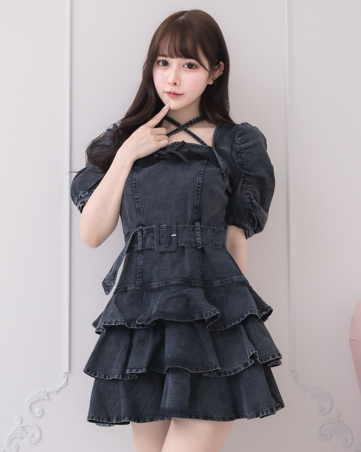 pium ティアードフリルミニワンピース ブラック フリーサイズ ティアードフリルミニワンピース – pium
