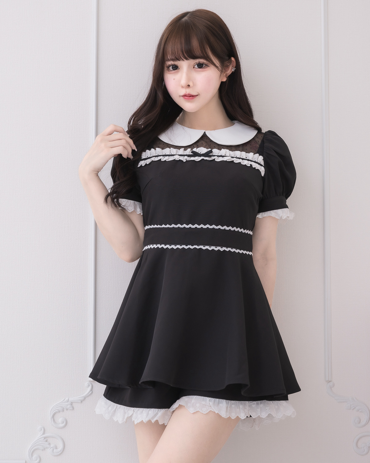 【4/15まで出品】pium コットンレースドーリーカフェワンピ ギンガム コットンフリルドーリーセットアップ – pium