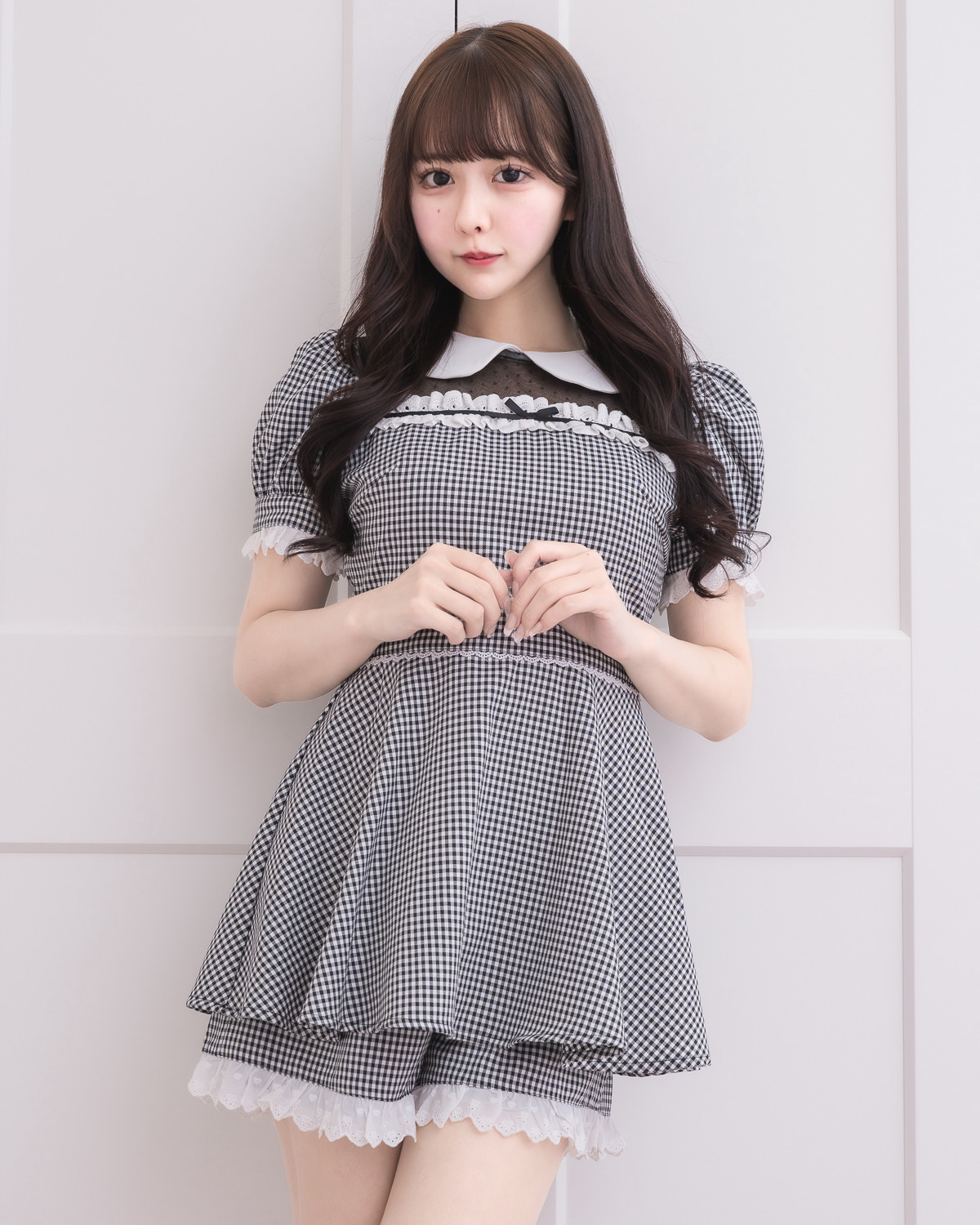 pium フロント刺繍衿付きドーリーセットアップ ブラックチェック