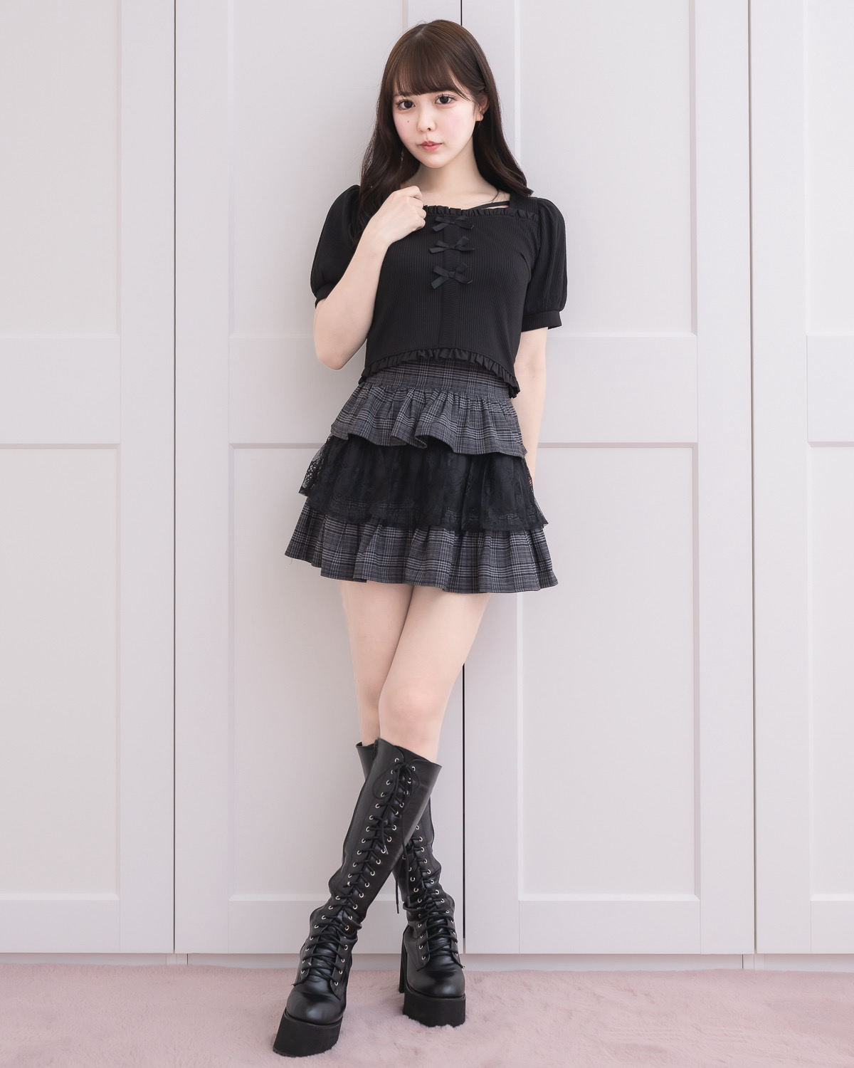 モデル身長：157cm/着用カラー:ダークチェック
