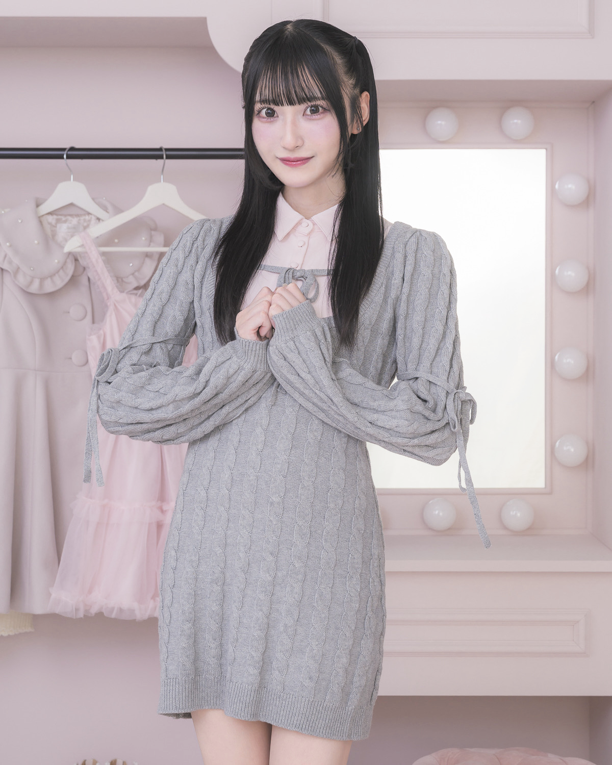 【未着用】pium レイヤードケーブルニット ライトグレー レイヤードケーブルニットワンピ – pium
