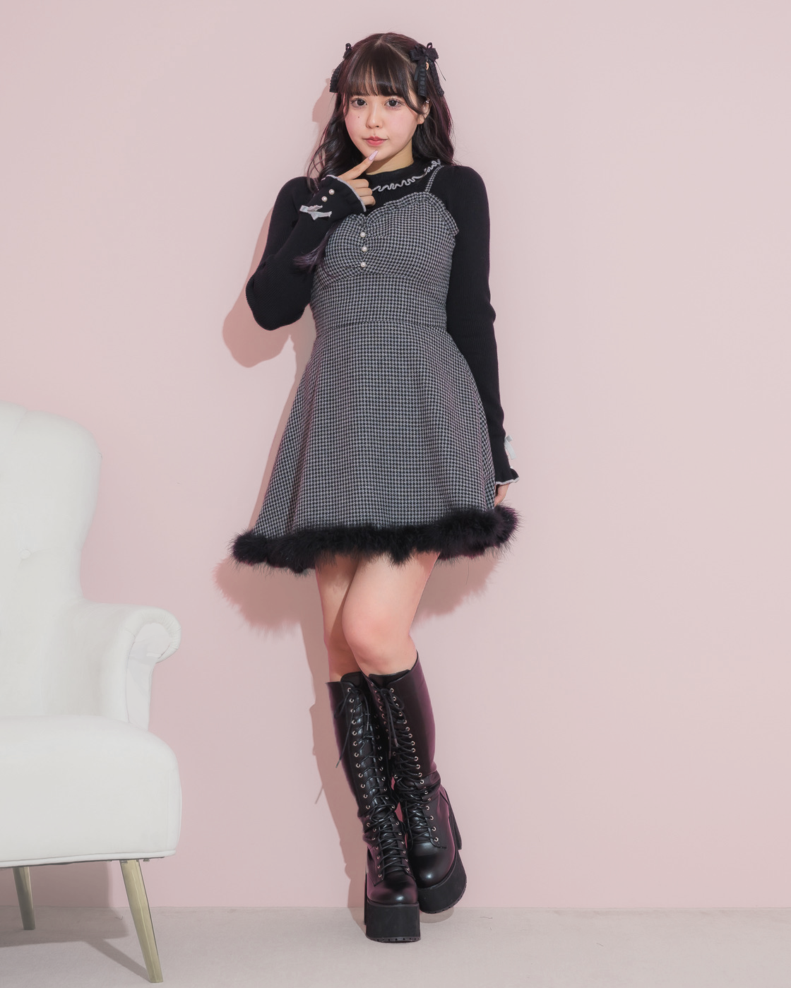 ファー付きフレアキャミワンピ