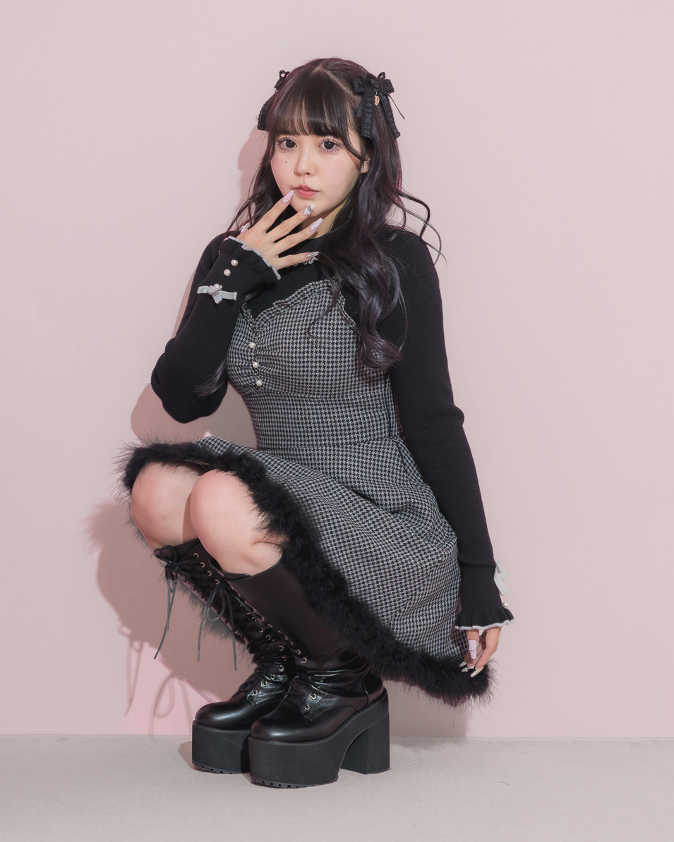 ファー付きフレアキャミワンピ