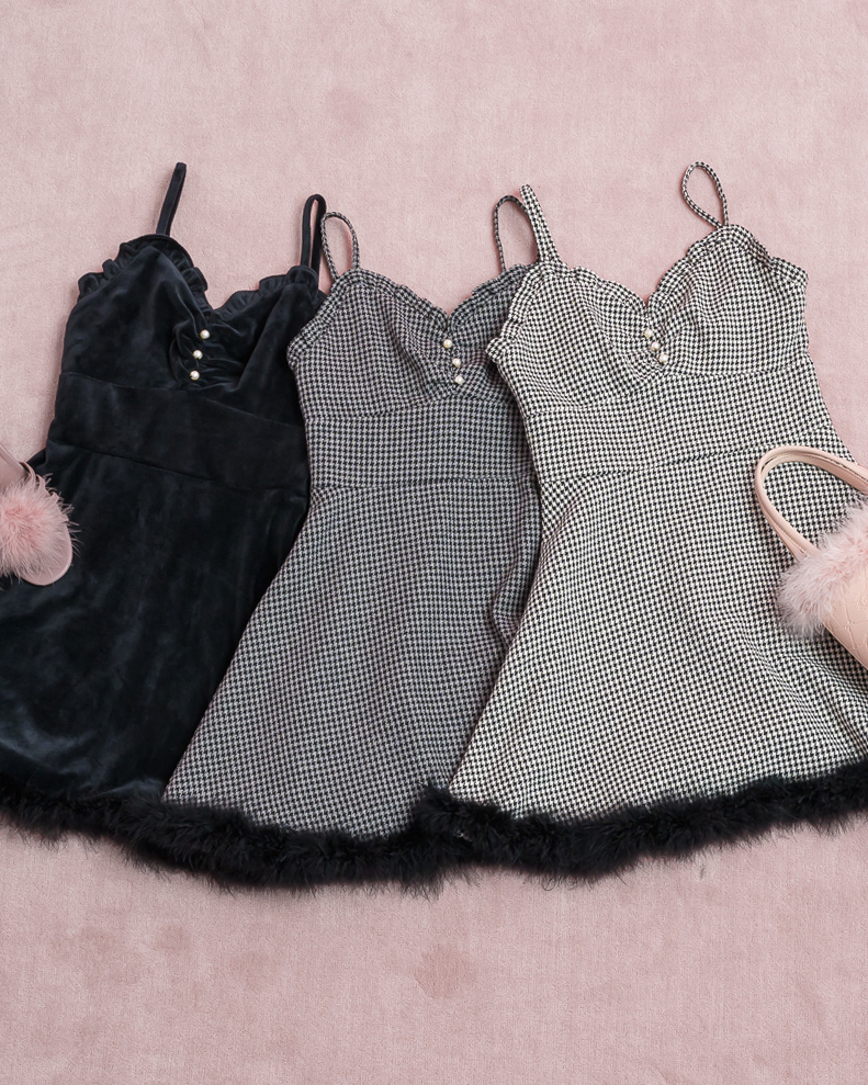 ファー付きフレアキャミワンピ