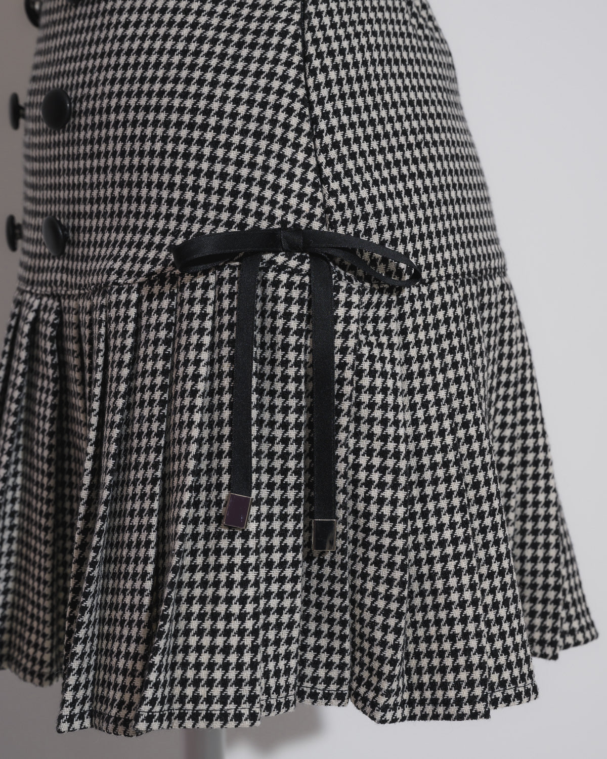 サイドリボン千鳥柄プリーツスカート