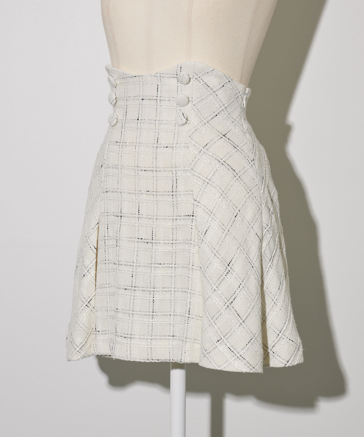 ハイウエストボックスタックツイードミニスカート