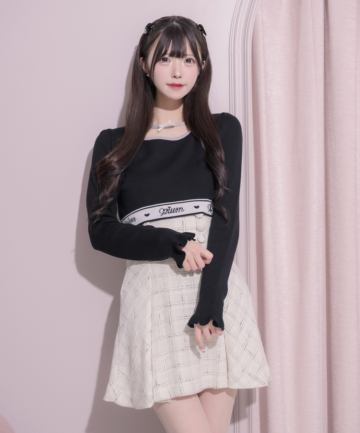 ハイウエストボックスタックツイードミニスカート