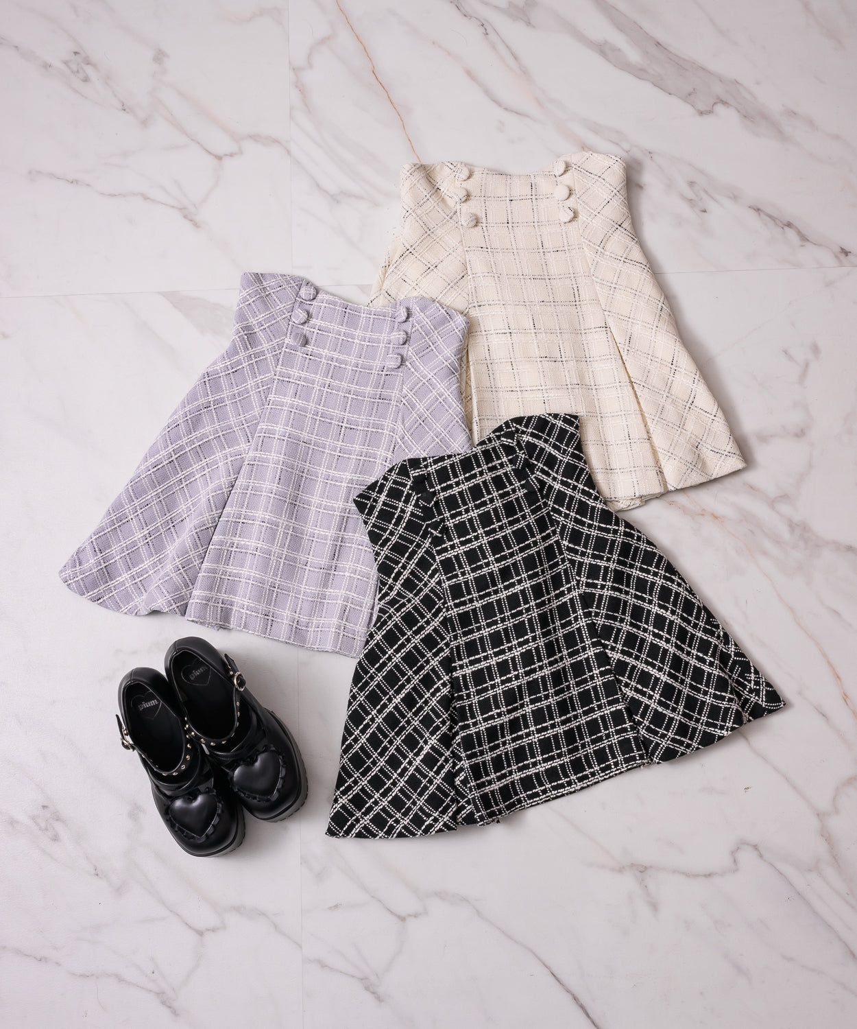 ハイウエストボックスタックツイードミニスカート