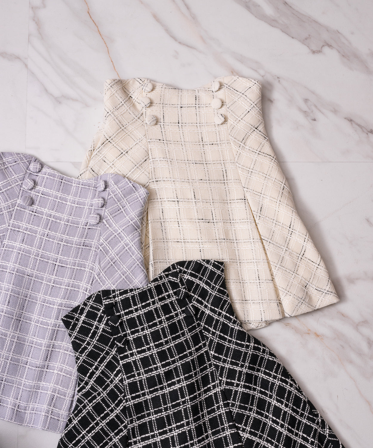 ハイウエストボックスタックツイードミニスカート