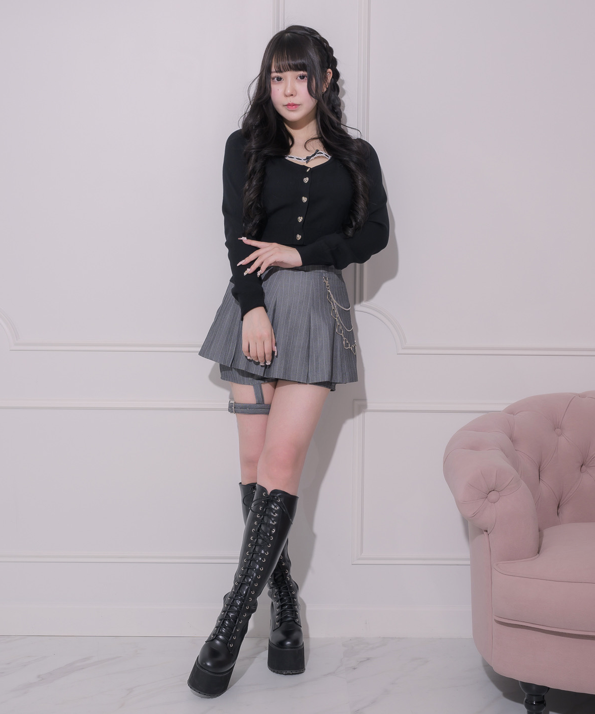 ガーター付きプリーツミニスカパン