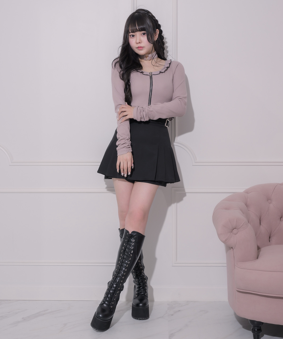 フロントファスナーチョーカートップス