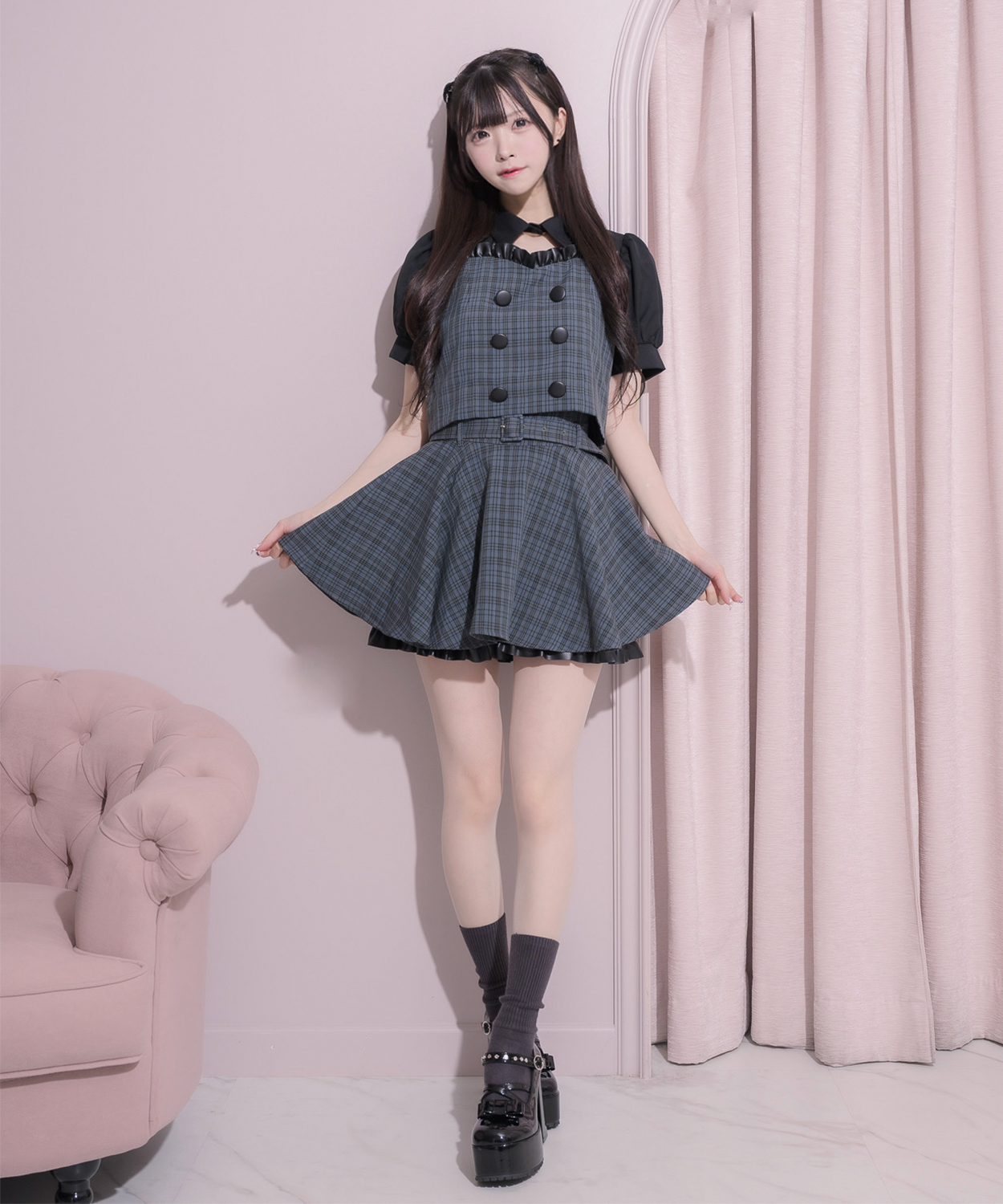 レザーフリルフレアスカパン