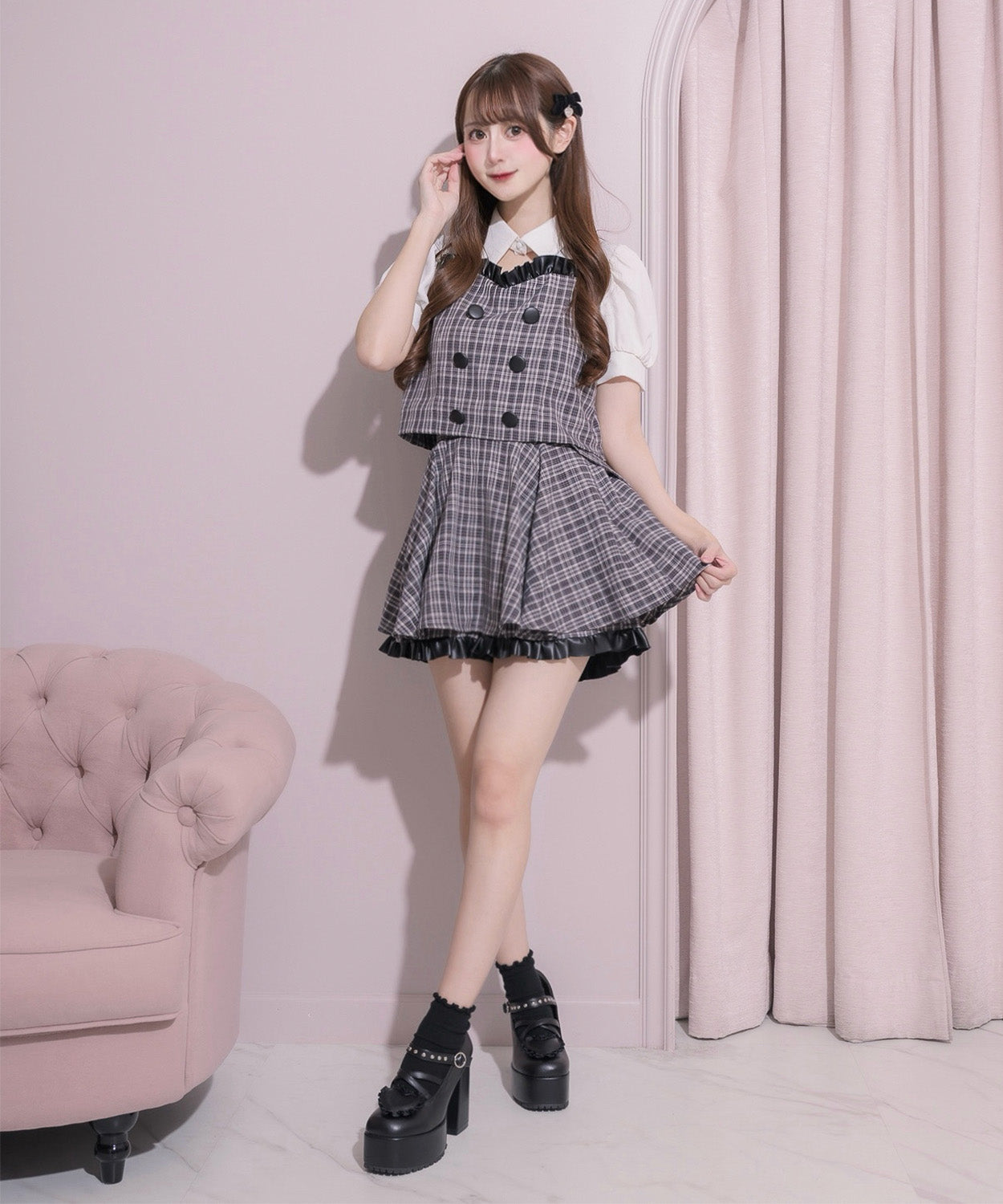 レザーフリルフレアスカパン