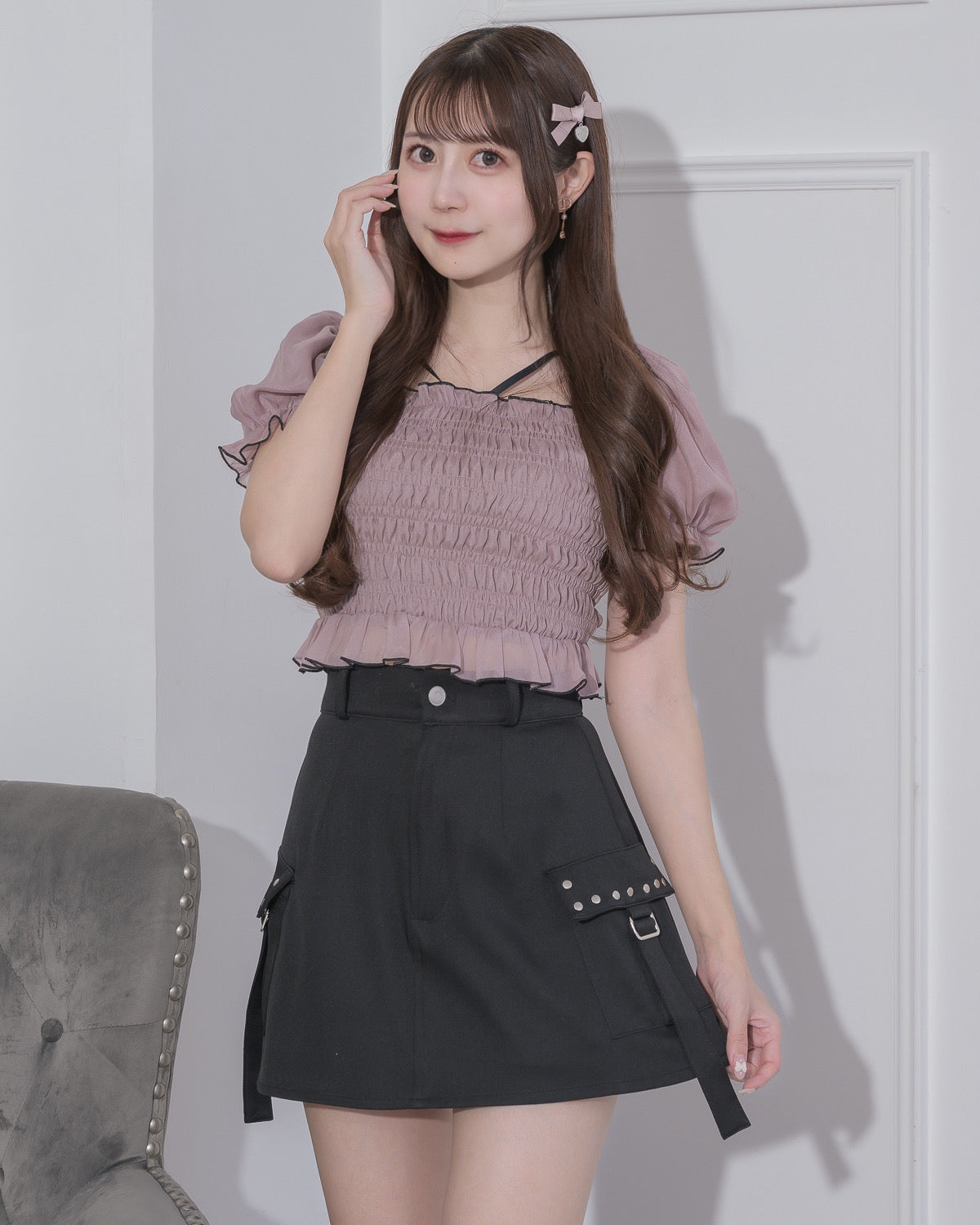 モデル身長:159cm/着用カラー:ブラック