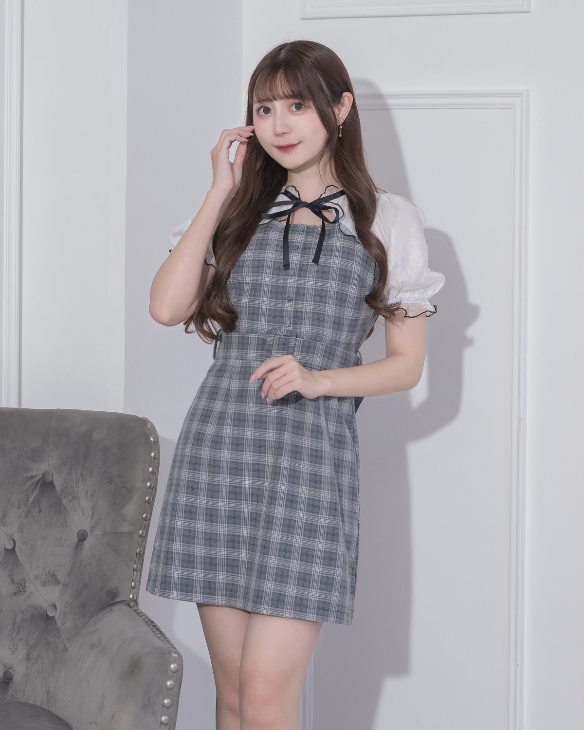 モデル身長:159cm/着用カラー:グレーチェック
